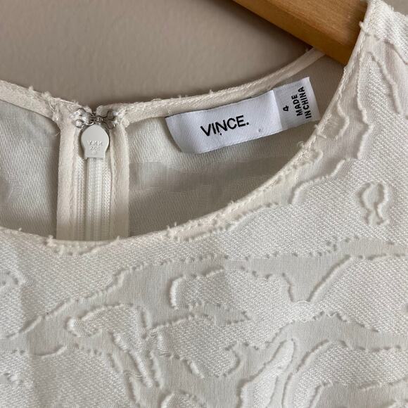 VINCE Burnout Sleeveless Jacquard Ivory White Cotton Silk Blend Trapeze Dress 4 - Picture 6 of 8